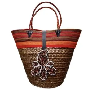 Lamu Palm Leaf Basket with Beaded Handles and Beaded Closure