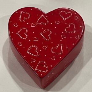 Red heart-shaped soapstone box with bold heart pattern