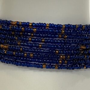 Adjustable dark blue & gold beaded bracelet