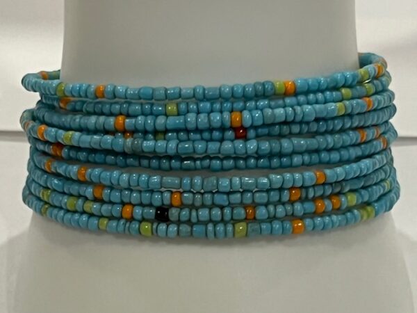 Adjustable blue & orange beaded bracelet