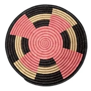 Pink, Tan and Black Sisal Basket Bowl with Geometrical Shapes Design - 12 Inches