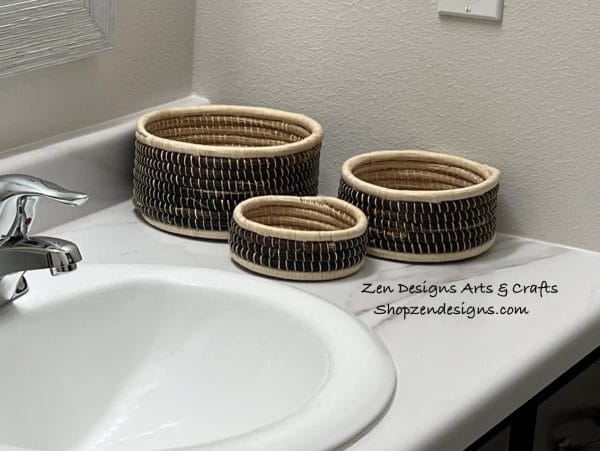 Red Raffia Nesting Baskets - Set of three 6 to 9 inches - Image 9