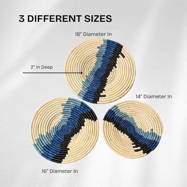 Blue, Black and Natural Raffia Wall Hanging Decor Plate Mat - 3 sizes - Image 5