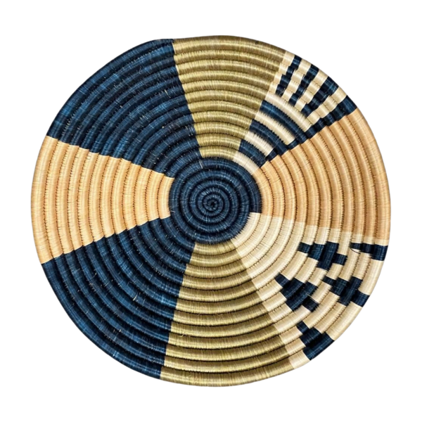 Laurel, Blue, Tan and Natural Sisal basket Bowl with Abstract Design - 12 Inches