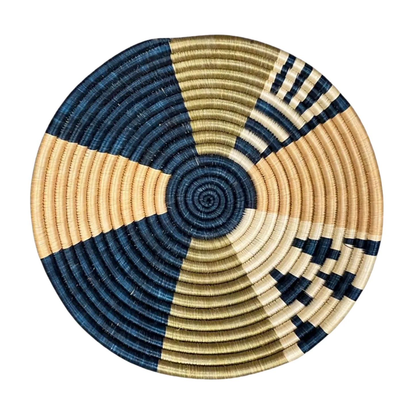 Laurel, Blue, Tan and Natural Sisal basket Bowl - (12”)