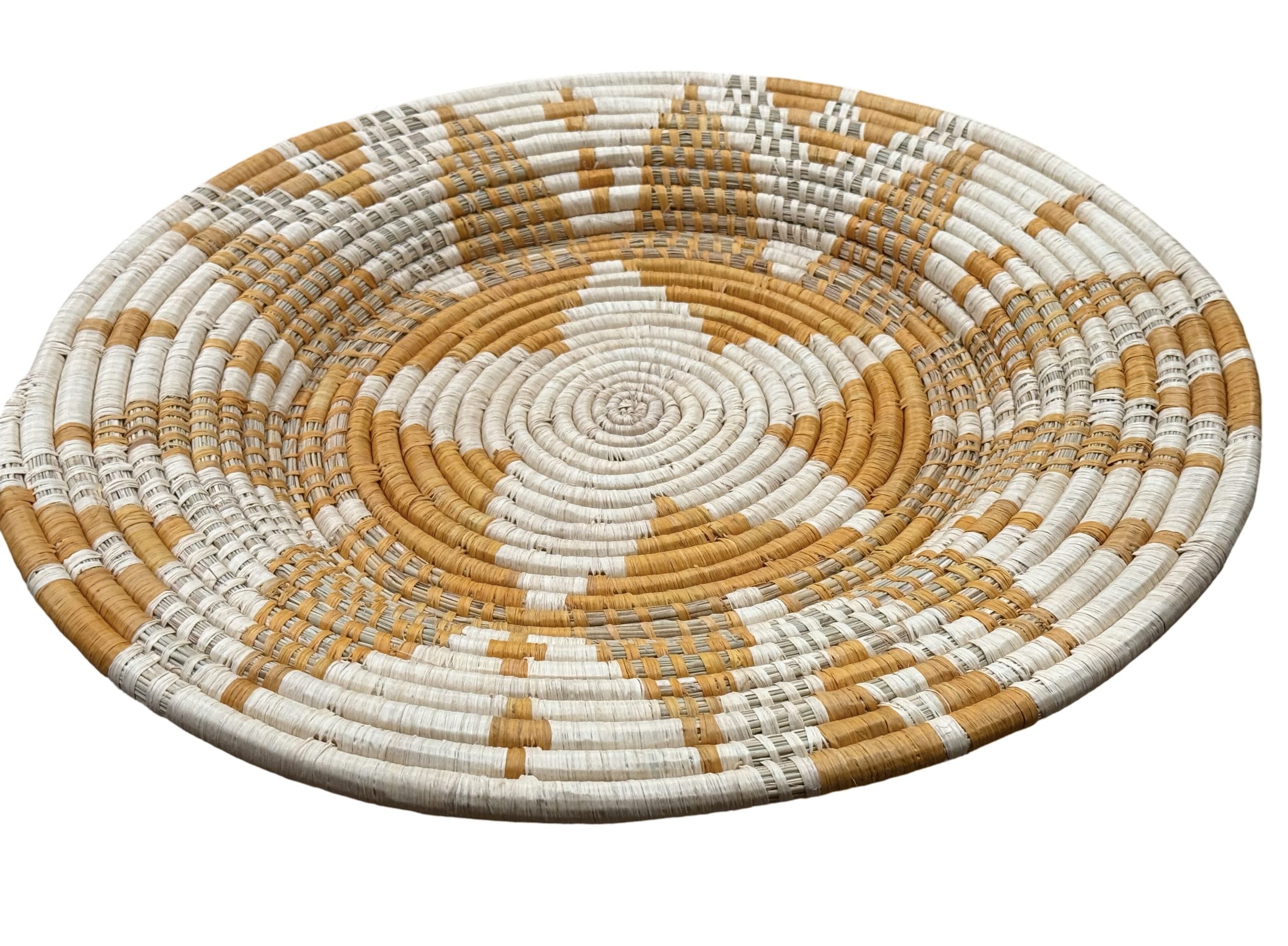 Handwoven African Raffia Basket Plate Mat for Wall Hanging Decor in Orange and Natural - 3 Sizes - Image 3