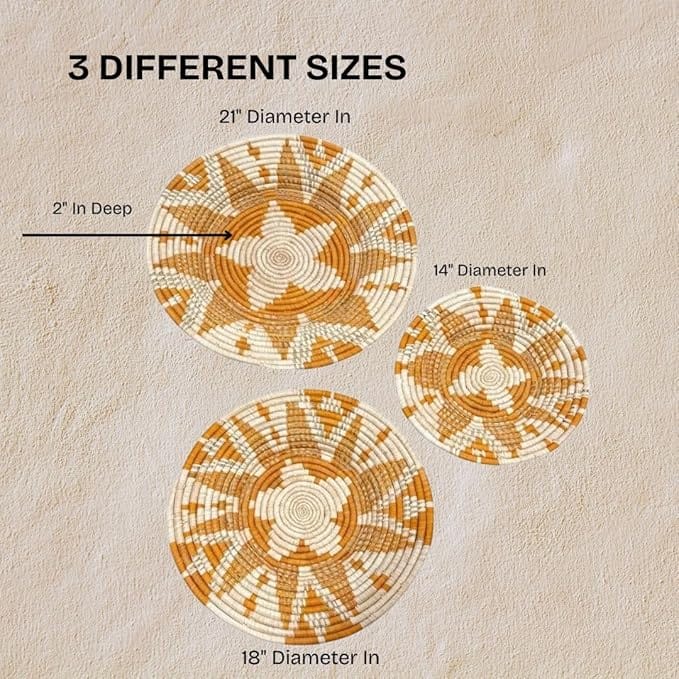 Handwoven African Raffia Basket Plate Mat for Wall Hanging Decor in Orange and Natural - 3 Sizes - Image 4