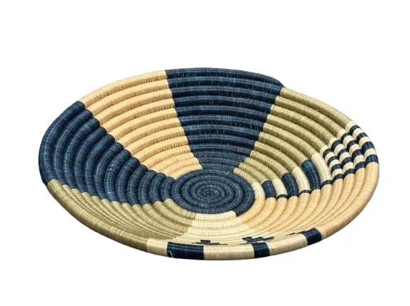 Laurel, Blue, Tan and Natural Sisal basket Bowl - (12”) - Image 3
