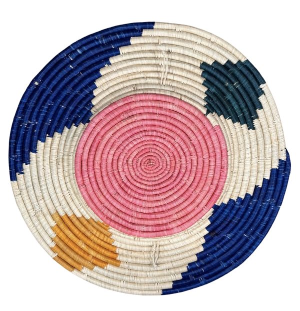 Natural, Blue and Pink Raffia Wall Decor Plate Mats -21”,18”,14” - Image 3