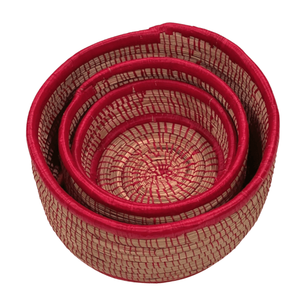 Red Raffia Nesting Baskets - Set of three 6 to 9 inches - Image 3