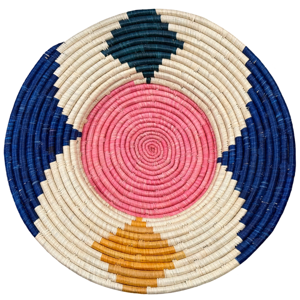 Natural, Blue and Pink Raffia Wall Decor Plate Mats -21”,18”,14”