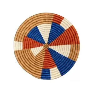 Handwoven Sisal Wall Basket decor African Flat Basket Hanging Decorative for Home Living Room Centerpiece Wall Art Orange Blue Tan Zen designs arts and crafts