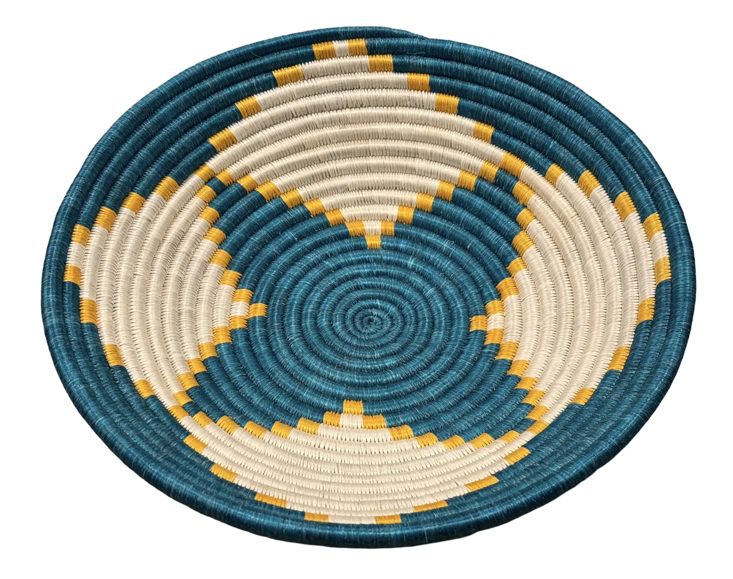 Teal,Yellow and Natural Basket Bowls in 12, 10, 8 Inches Diameter - Image 4