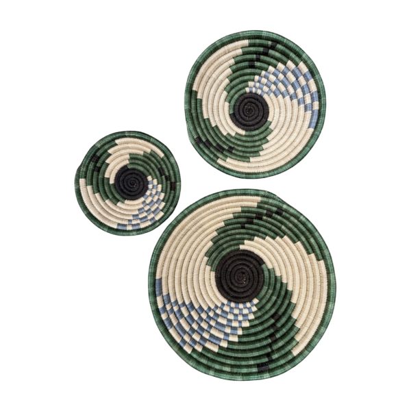 Greeen, Black and Natural Sisal basket Bowl with Swirl Design - 12 Inches - Image 2