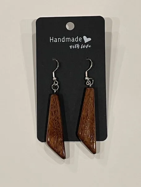 Quadrilateral Shaped Reclaimed Wood Earrings - Dark Wood