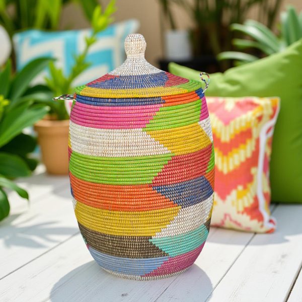 Vibrant Woven Extra-large Senegalese Laundry Hamper Storage Basket in Rainbow Colors - Image 2