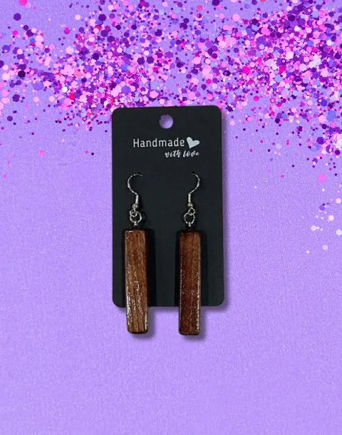 Narrow Rectangular Shaped Reclaimed Wood Earrings - Dark Wood - Image 6