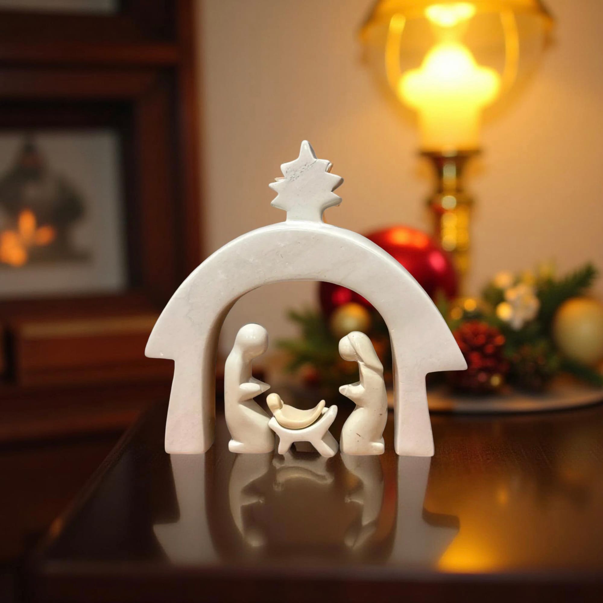 Natural Kisii Soapstone Nativity Set, Hand-Carved Religious Christmas Decor, Kenya Handmade Holy Family & Arch Figurines - Image 6