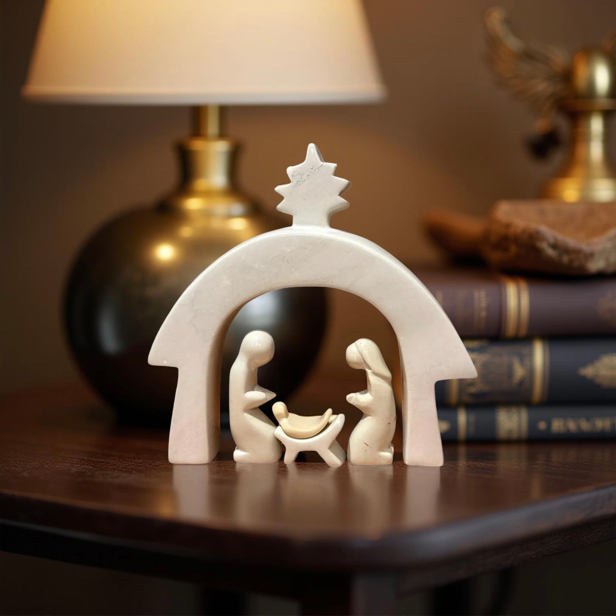 Natural Kisii Soapstone Nativity Set, Hand-Carved Religious Christmas Decor, Kenya Handmade Holy Family & Arch Figurines - Image 4