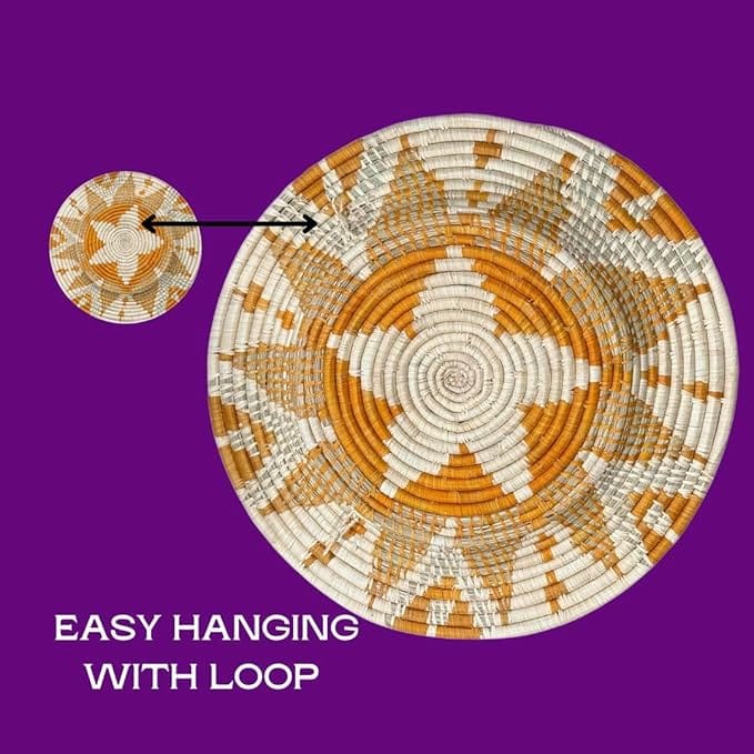 Handwoven African Raffia Basket Plate Mat for Wall Hanging Decor in Orange and Natural - 3 Sizes - Image 5