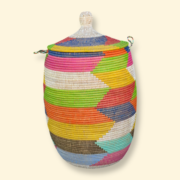 Vibrant Woven Extra-large Senegalese Laundry Hamper Storage Basket in Rainbow Colors - Image 8