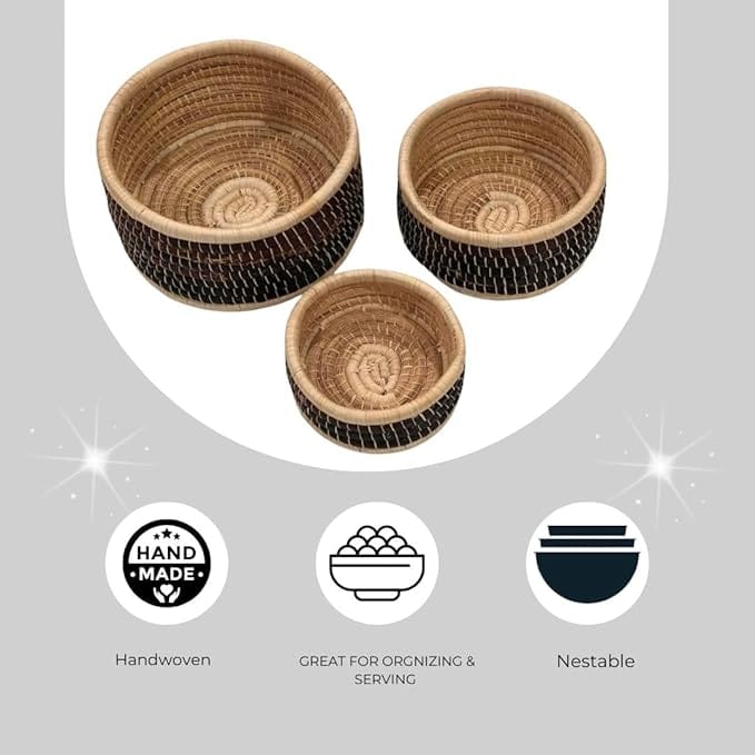 Brown Raffia Nesting Baskets - Set of three 6 to 9 inches - Image 6