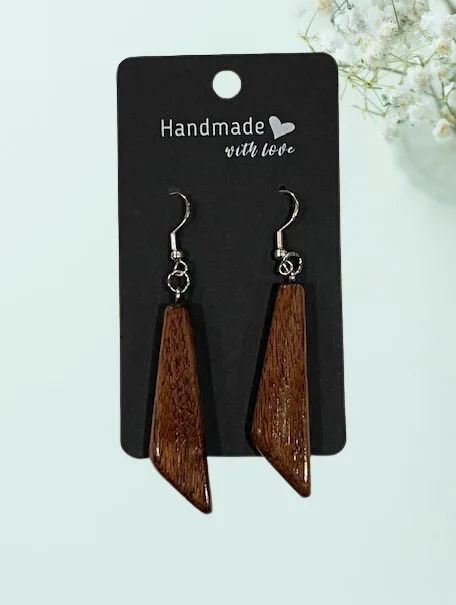 Quadrilateral Shaped Reclaimed Wood Earrings - Dark Wood - Image 4