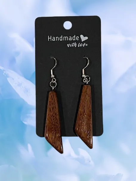 Quadrilateral Shaped Reclaimed Wood Earrings - Dark Wood - Image 2