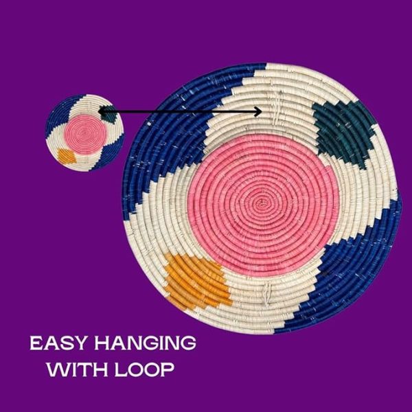 Natural, Blue and Pink Raffia Wall Decor Plate Mats -21”,18”,14” - Image 5