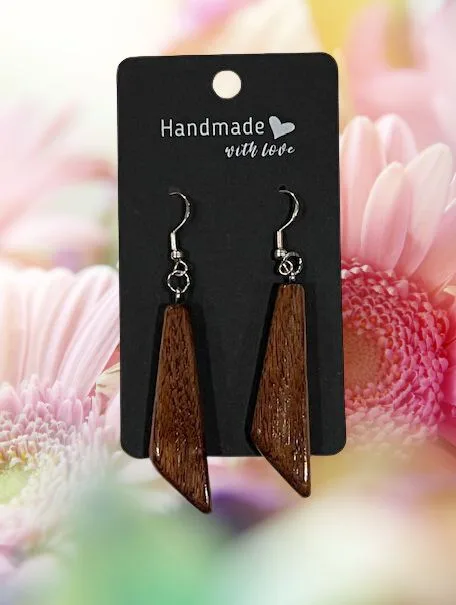 Quadrilateral Shaped Reclaimed Wood Earrings - Dark Wood - Image 3