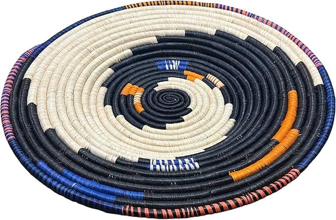 Handwoven African Raffia Basket Plate Mat for Wall Hanging Decor in Black, blue Plate Mat - 3 sizes - Image 4