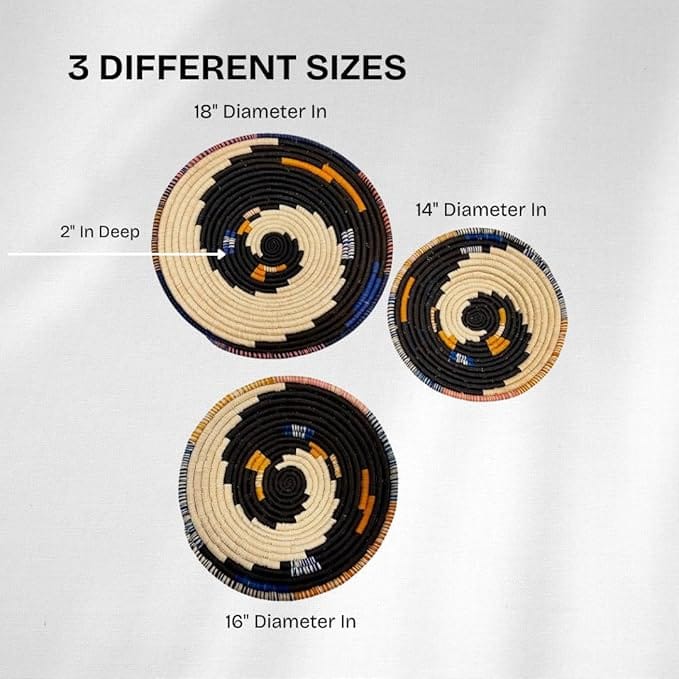 Handwoven African Raffia Basket Plate Mat for Wall Hanging Decor in Black, blue Plate Mat - 3 sizes - Image 5