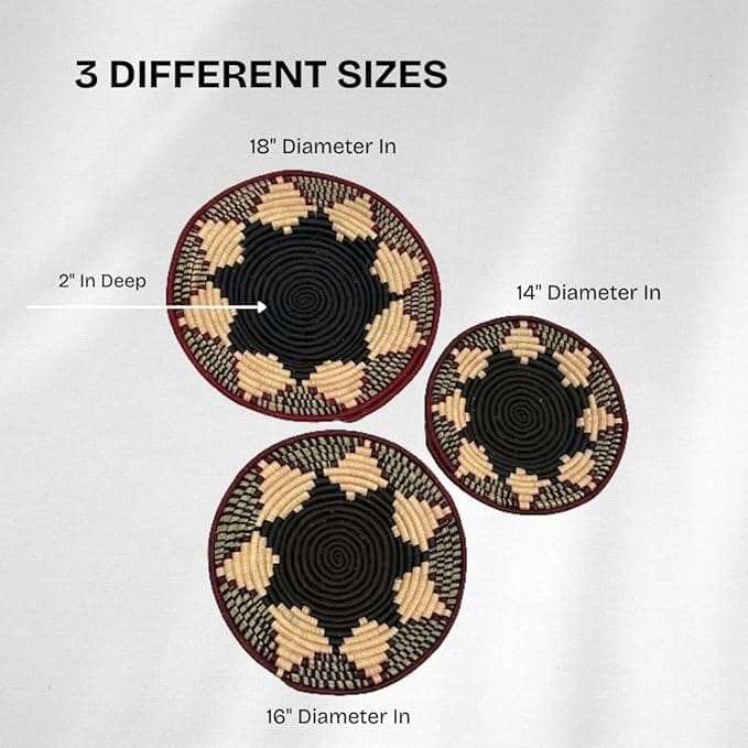 Handwoven Black, Maroon and Natural Raffia Wall Hanging Basket Decor Plate Mat - 3 sizes - Image 5