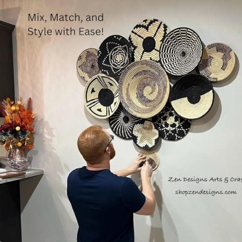 Handwoven Black, Maroon and Natural Raffia Wall Hanging Basket Decor Plate Mat - 3 sizes - Image 7