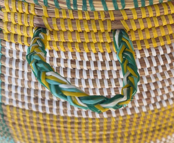 Vibrant Woven Extra-large Senegalese Laundry Hamper Storage Basket with lid in Yellow, Green, White - Image 5