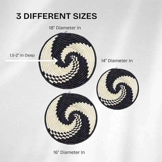 Handwoven Raffia Wall Plate Basket: Versatile Boho Home Decor Piece in Black Swirl Plate Mat - 3 size options - Image 4