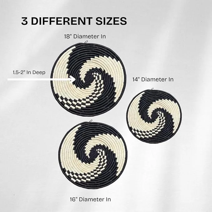 Handwoven Raffia Wall Plate Basket: Versatile Boho Home Decor Piece in Black Swirl Plate Mat - 3 size options - Image 4