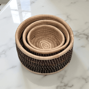 Brown Raffia Nesting Basket Set - Set of three 6 to 9 inches