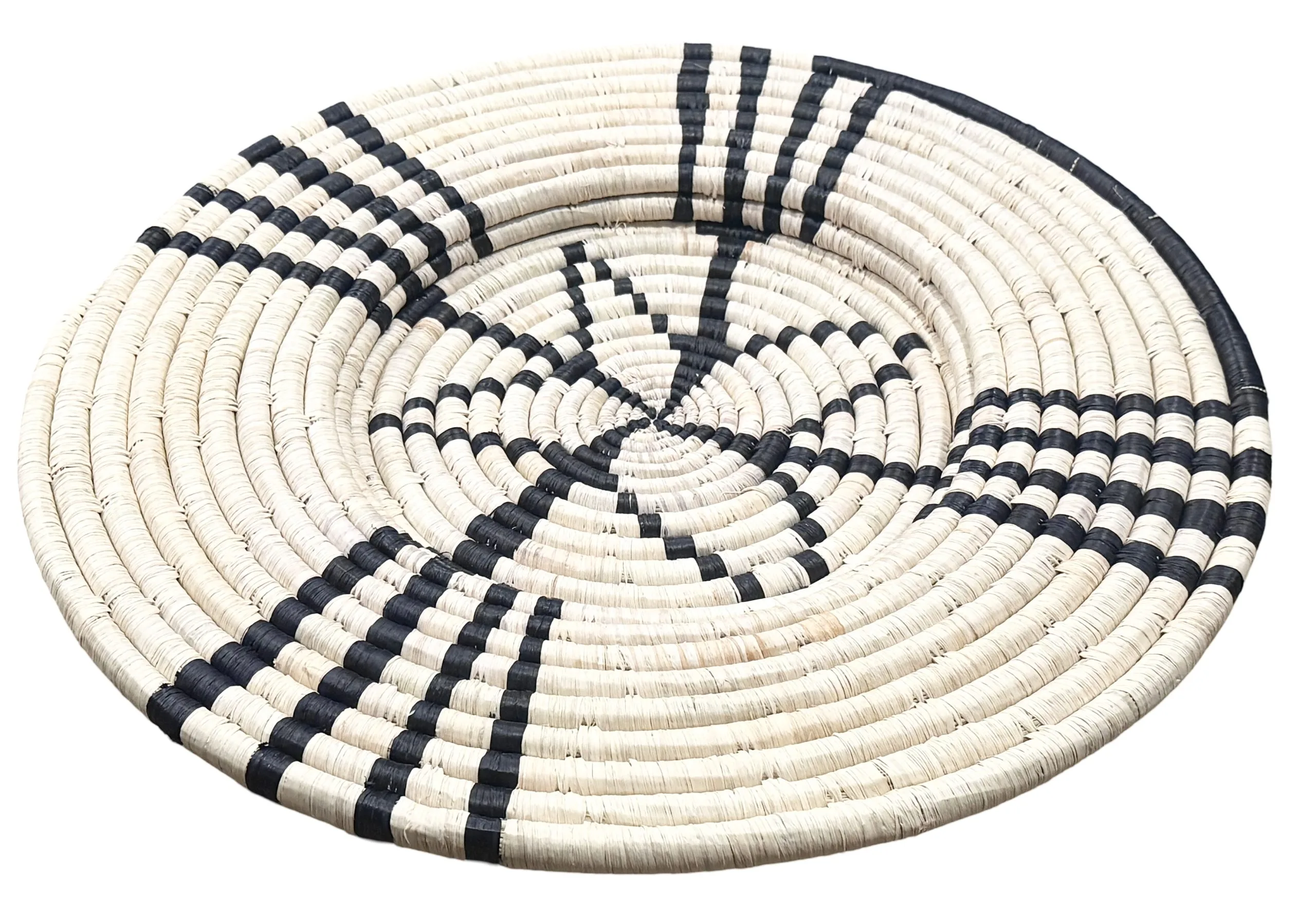 Natural, Black lines Handwoven African Raffia Plate Mat Basket in 21 inches Diameter - Image 3