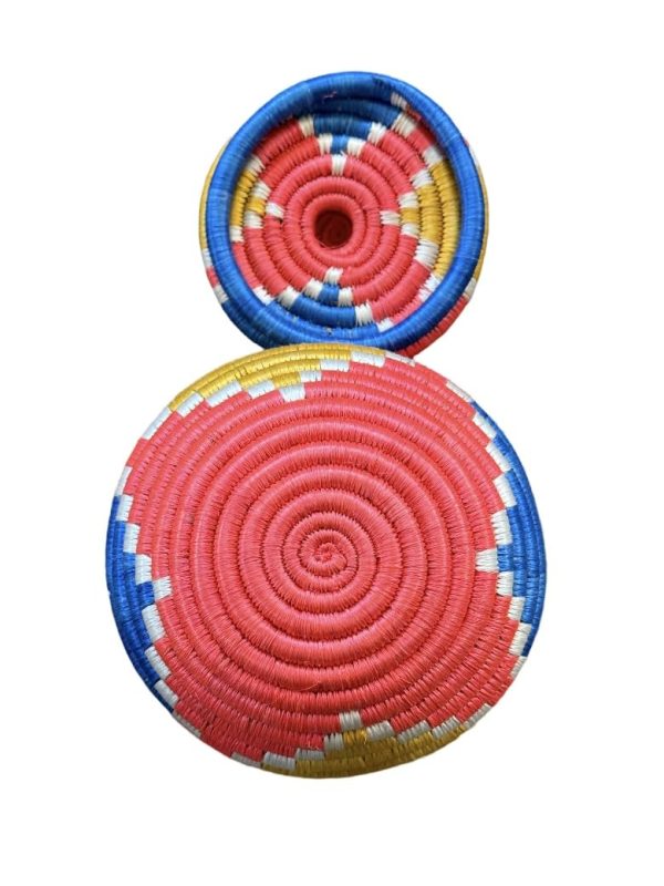 Handwoven African Sisal Basket with Lid Handmade Trinkets bowl Decorative basket for Home Kitchen Food Storage Organizer 6 in diameter x 4 in height Zen designs arts and crafts (Orange Blue Yellow) - Image 3