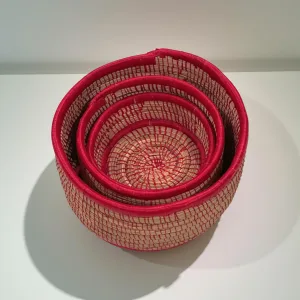 Red Raffia Nesting Basket Set - Set of three 6 to 9 inches