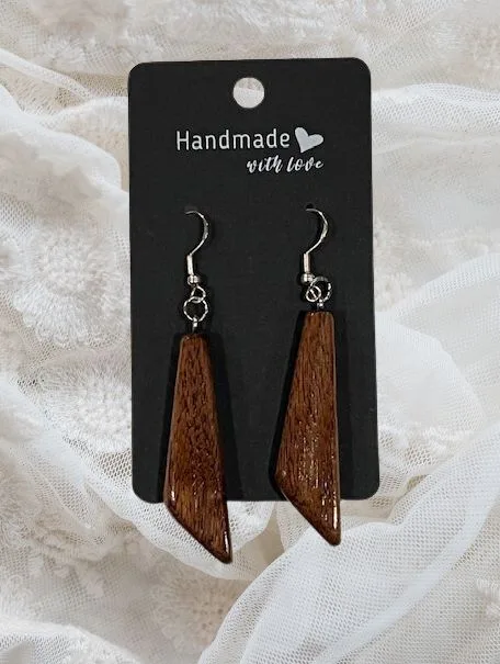 Quadrilateral Shaped Reclaimed Wood Earrings - Dark Wood - Image 6