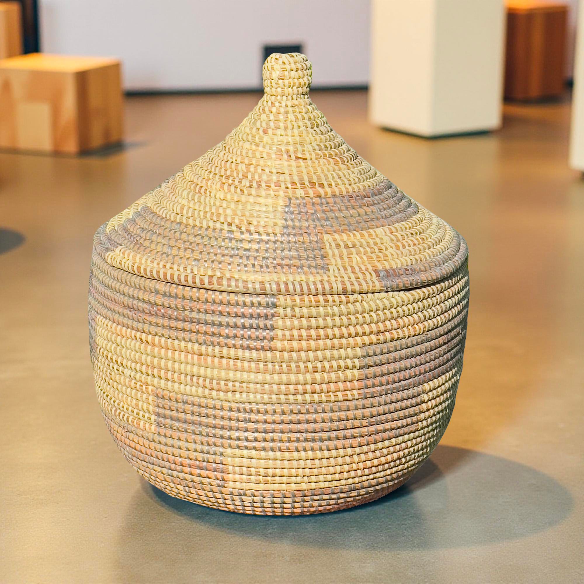 Colorful Senegalese Cone Lidded Warming Storage Shelf Baskets - Image 7