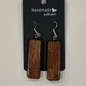 Rectangular Shaped Reclaimed Wood Earrings - Dark Wood