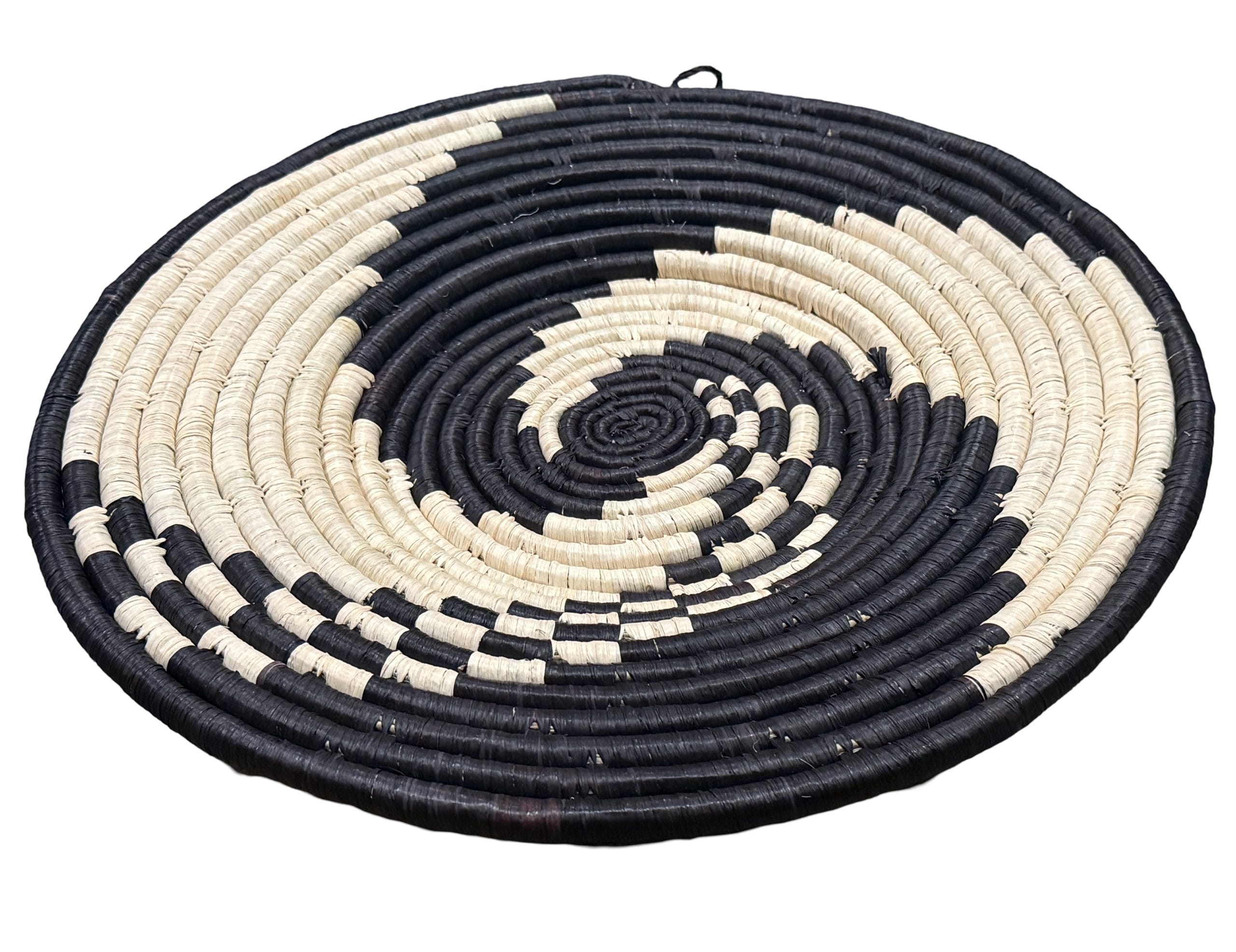 Handwoven Raffia Wall Plate Basket: Versatile Boho Home Decor Piece in Black Swirl Plate Mat - 3 size options - Image 3