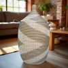 Vibrant Woven Extra-large Senegalese Laundry Hamper Storage Basket in Silver and White