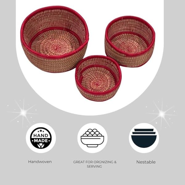 Red Raffia Nesting Baskets - Set of three 6 to 9 inches - Image 6