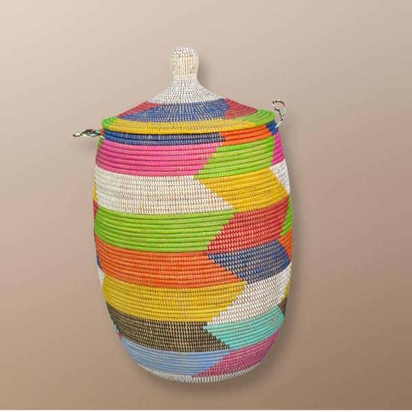 Vibrant Woven Extra-large Senegalese Laundry Hamper Storage Basket in Rainbow Colors - Image 9