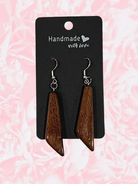 Quadrilateral Shaped Reclaimed Wood Earrings - Dark Wood - Image 8