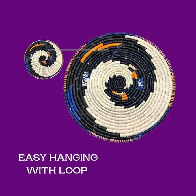 Handwoven African Raffia Basket Plate Mat for Wall Hanging Decor in Black, blue Plate Mat - 3 sizes - Image 3